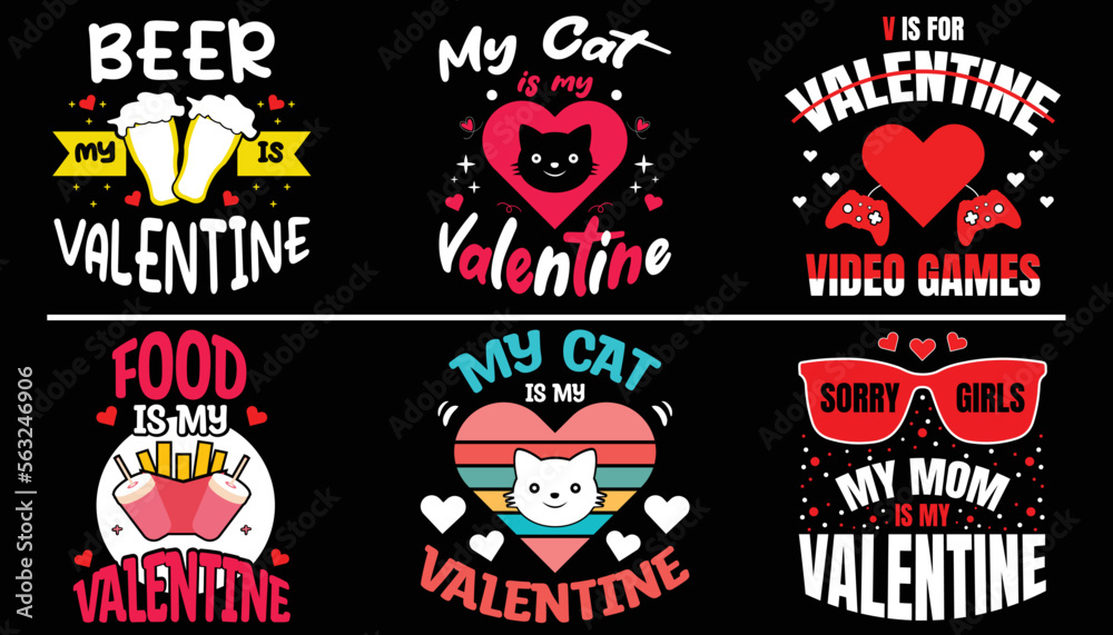 Naklejka premium Valentine's day modern t-shirt design bundle, Valentine's day Vector Graphics, Valentine's day Typography t shirt design.