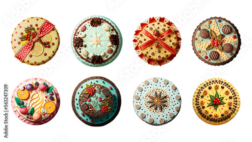 Top View of Beautiful Cake Icon Set. 3D Render.