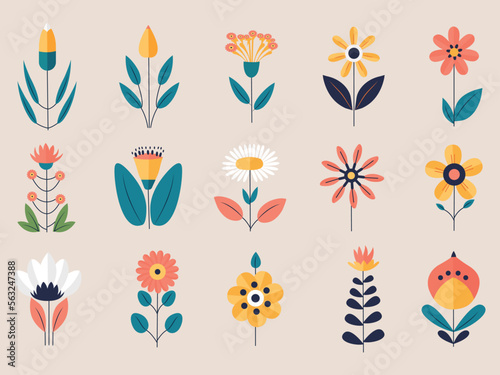 Isolated Vector Illustration Of Beautiful Flower Plant Set.