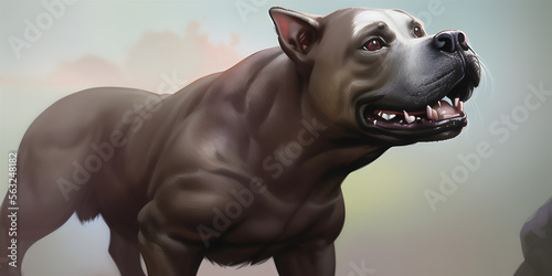 An epic cartoon illustration and digital painting of a American Pit Bull Terrier