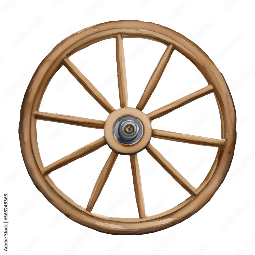 wooden wheel digital drawing with watercolor style illustration