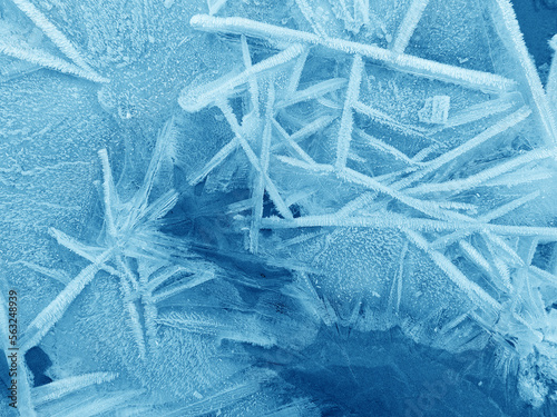 Bizarre ice on the frozen Baltic Sea in winter closeup