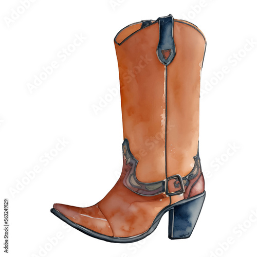 cowboy boot digital drawing with watercolor style illustration