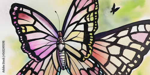 A beautiful painted watercolor aquarel of a Butterfly character in its natural habitat