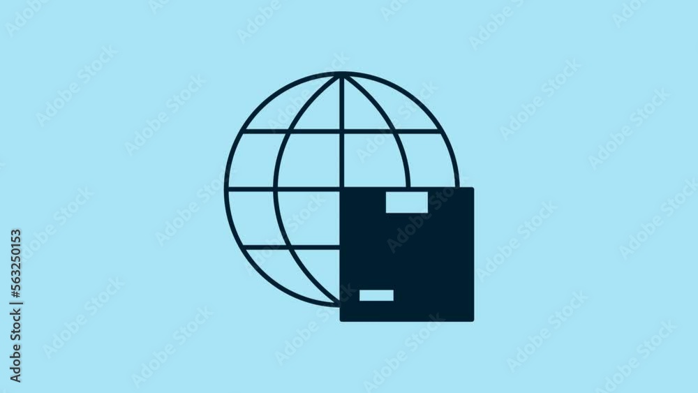 Blue Worldwide shipping and cardboard box icon isolated on blue background. 4K Video motion graphic animation Blue Worldwide shipping and cardboard box icon isolated on blue background. 4K Video motion graphic animation