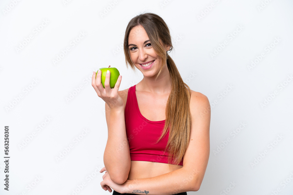 Young caucasian woman isolated on white background with an apple Young caucasian woman isolated on white background with an apple