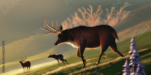A dreamlike realistic painting of an epic Elk character