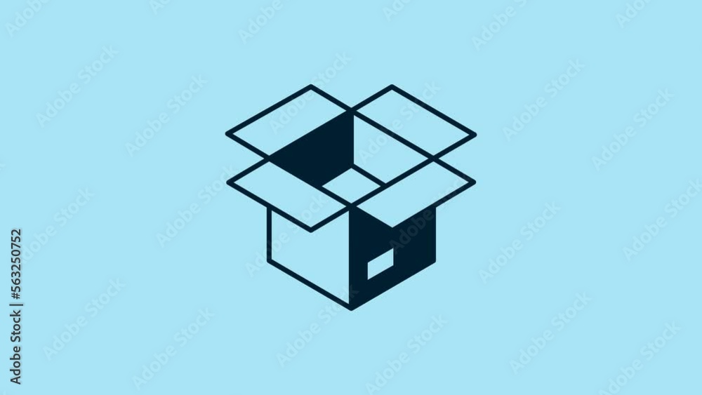 Blue Unboxing icon isolated on blue background. 4K Video motion graphic animation Blue Unboxing icon isolated on blue background. 4K Video motion graphic animation