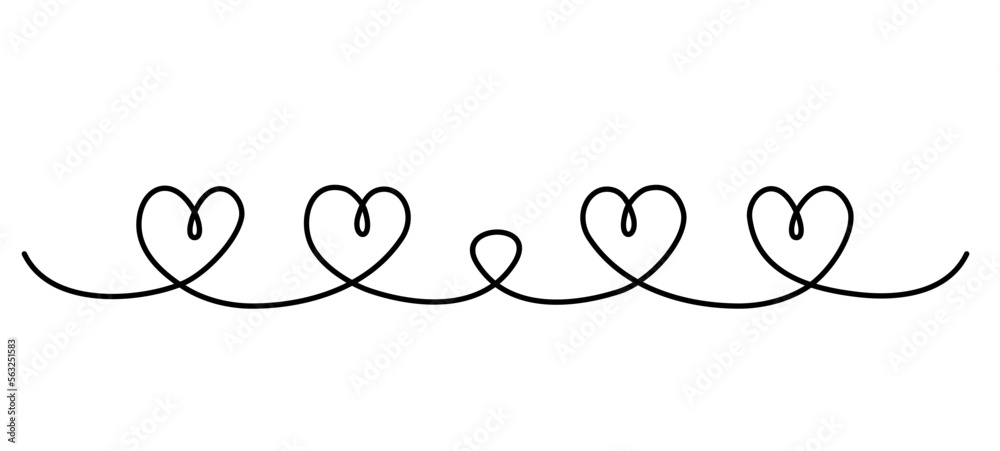 Continuous line drawing of hearts. One line love concept. Frame from continuous hearts. Valentine day linear drawing. Single thread vector with hearts. Wedding, love and relationships background. Continuous line drawing of hearts. One line love concept. Frame from continuous hearts. Valentine day linear drawing. Single thread vector with hearts. Wedding, love and relationships background.