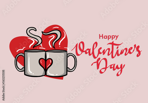 Happy Valentine's Day Vector Design. Valentine's Day Vector With coffee glass. Valentine's Day Design for Poster, Social Media, Banner or Advertisement.