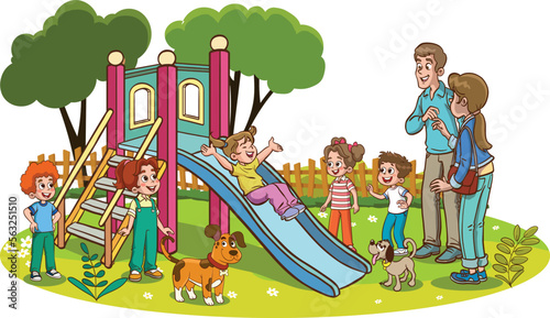 children and family playing in the playground