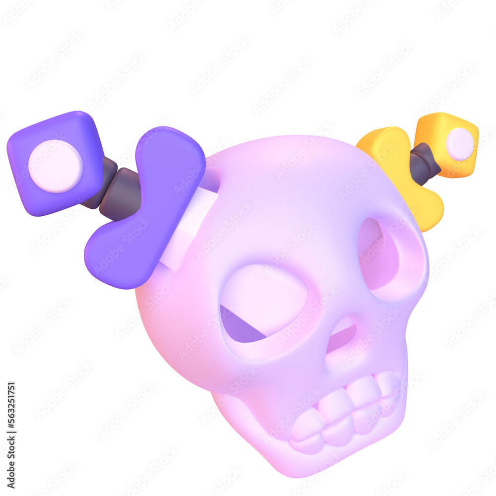 Fototapeta premium Sword Skull in 3D render for graphic asset web presentation or other