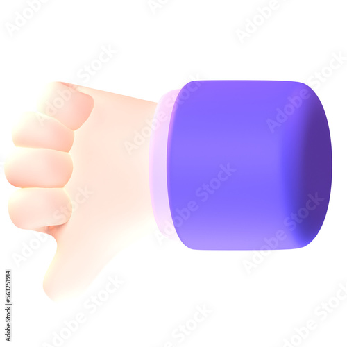 Thumbs Down in 3D render for graphic asset web presentation or other