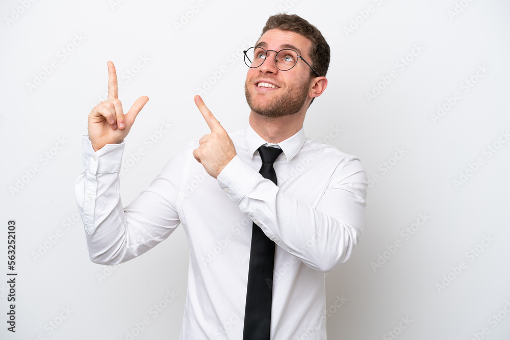 Young business caucasian man isolated on white background pointing with the index finger a great idea Young business caucasian man isolated on white background pointing with the index finger a great idea