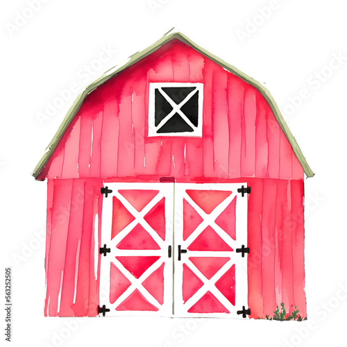red barn digital drawing with watercolor style illustration