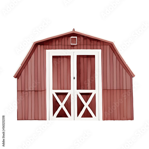 red barn digital drawing with watercolor style illustration