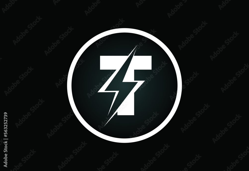 Initial T letter logo design with lighting thunder bolt. Electric bolt letter logo vector