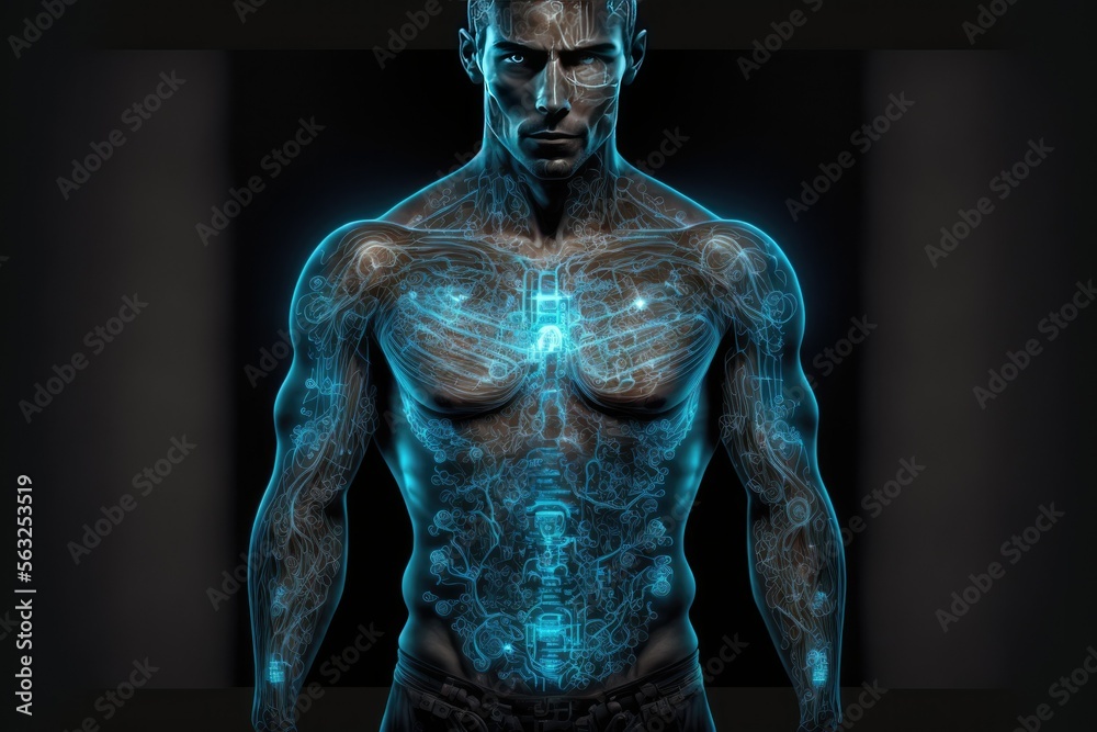 Blueprint effect of the human body, cyborg