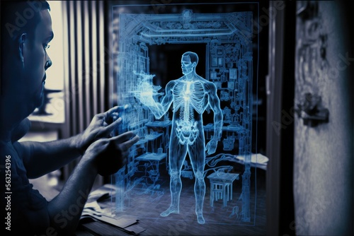 Man at work in blueprint style © Left
