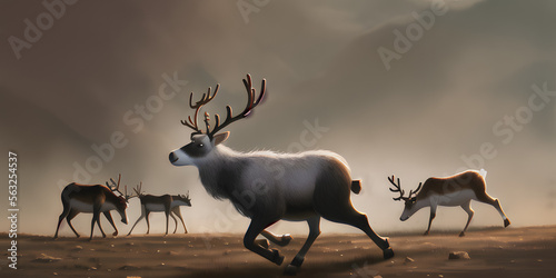 An epic cartoon illustration and digital painting of a Caribou