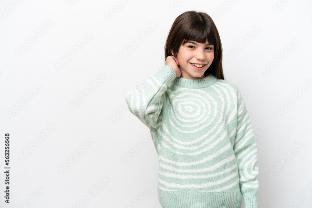 Little caucasian girl isolated on white background laughing Little caucasian girl isolated on white background laughing