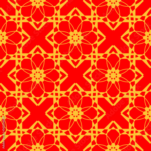 beautiful yellow monochrome floral pattern on a bright red background. seamless decorative ornament. grid. cover  template  print.