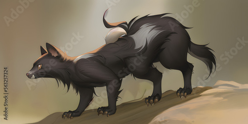 An epic cartoon illustration and digital painting of a Skunk
