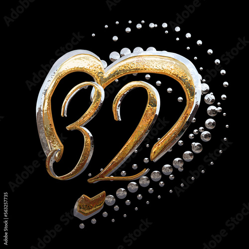 3D ILLUSTRATION. GOLD AND SILVER TEXT EFFECT ANNIVERSARY DATE NUMBERS WITH HEART RING photo