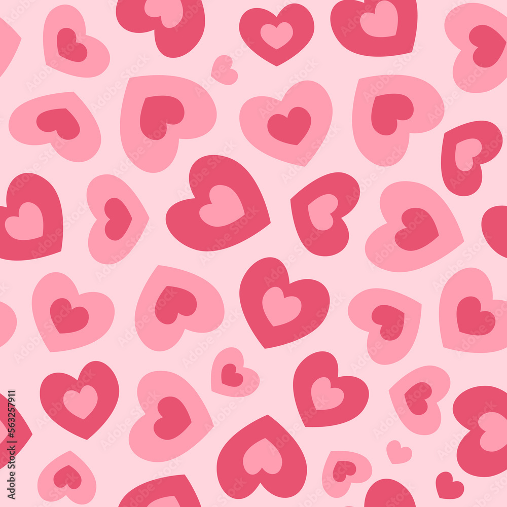 Seamless pattern of simple pink hearts for wrapping paper or fabric. Vector illustration