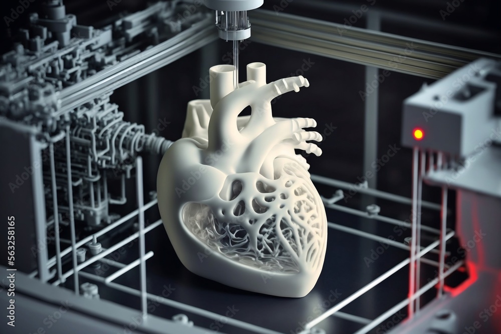 Une imprimante 3D imprime un cœur artificiel pour humain - illustration ia