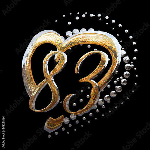 3D ILLUSTRATION. GOLD AND SILVER TEXT EFFECT ANNIVERSARY DATE NUMBERS WITH HEART RING photo