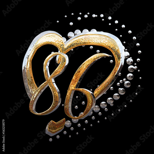 3D ILLUSTRATION. GOLD AND SILVER TEXT EFFECT ANNIVERSARY DATE NUMBERS WITH HEART RING photo