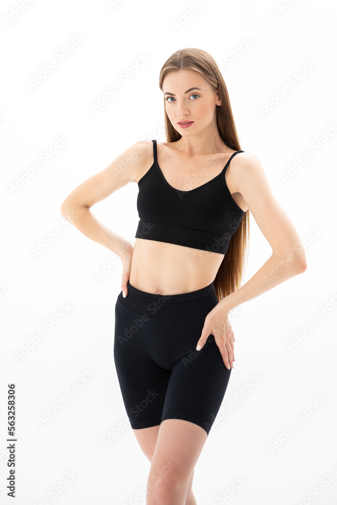 Beautiful sporty woman on white background Beautiful sporty woman on white background