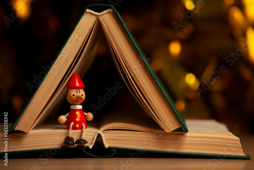image of wooden toy book dark background 
