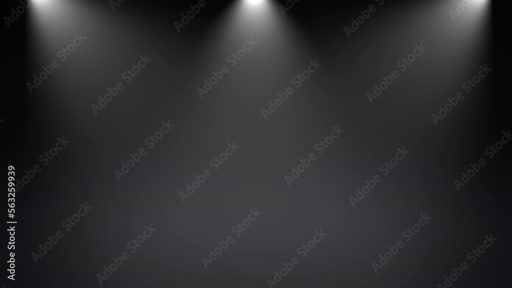 Stage lights shine in the studio. Black stage 3D rendered empty room space with spot light. New elegant empty room with white spot light on floor - 4K Resolution Video Background Seamless loop