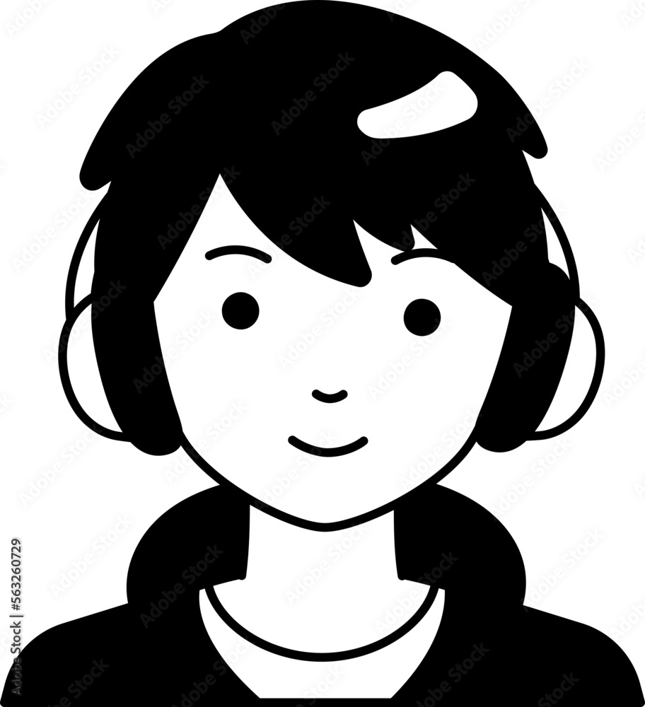 Student man boy avatar User preson people Headphone hoodie Semi-Solid Black and White Style Student man boy avatar User preson people Headphone hoodie Semi-Solid Black and White Style