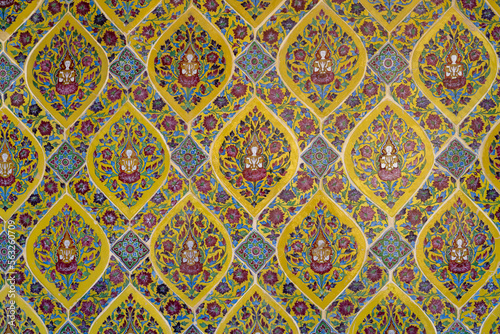 Title  Close up detail of beautiful pattern tiles at Wat Ratchabophit  Bangkok  Thailand
