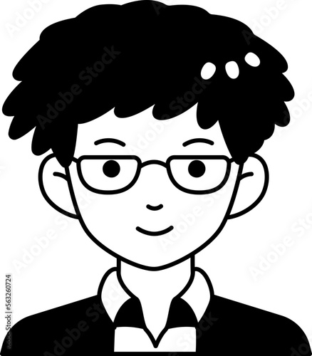 Nerd man boy avatar User preson people curly hair Semi-Solid Black and White Style