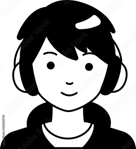 Student man boy avatar User preson people Headphone hoodie Semi-Solid Black and White Style