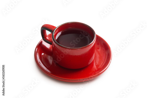 red cup of tea or coffee isolated on white