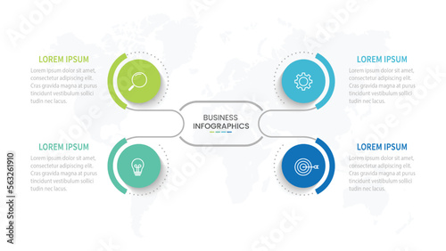 Vector infographics label design with circles and marketing icons. Process Chart. Business concept with 4 options or steps.