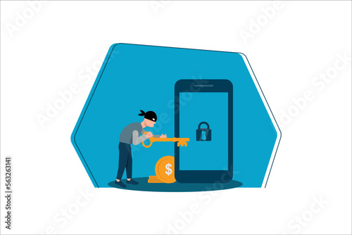 internet security concept with tiny people character. password phishing attack. stealing personal data. web landing page, banner, presentation, social, and print media template. Vector illustration