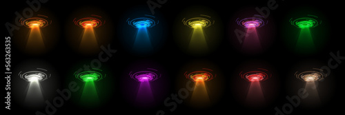 Color hologram portal. Magic fantasy portal. Magic circular podium for teleportation with a hologram effect.