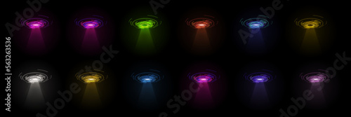 Color hologram portal. Magic fantasy portal. Magic circular podium for teleportation with a hologram effect.