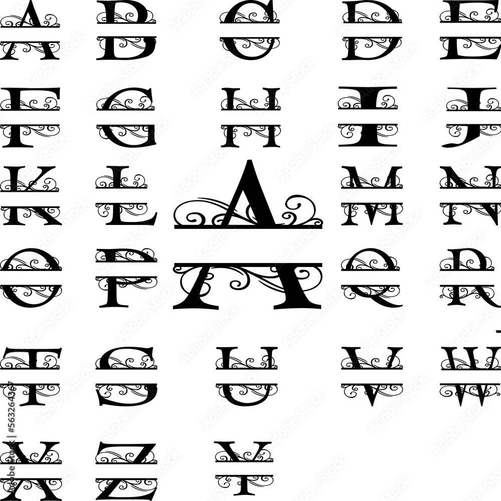 Split Regal Monogram Alphabet Letters ,Bundle,Flourish Alphabet, Split ...