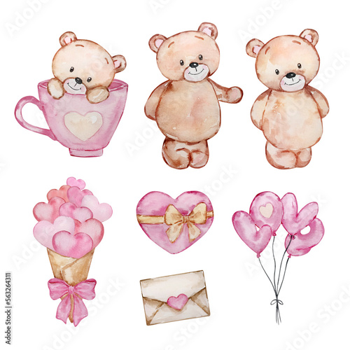 Watercolor Cute Teddy Bears Valentine s Day