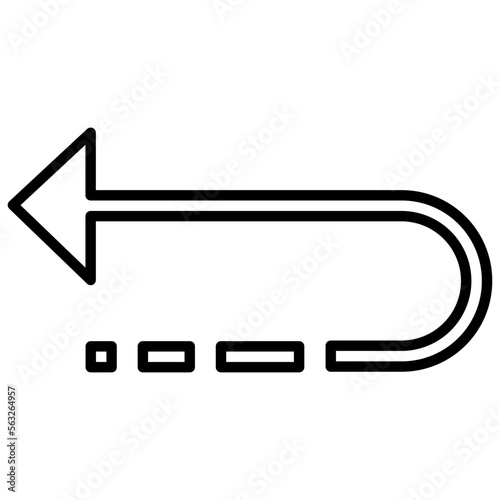 u turn dash left arrow icon