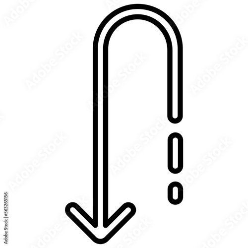 u turn dash down arrow icon