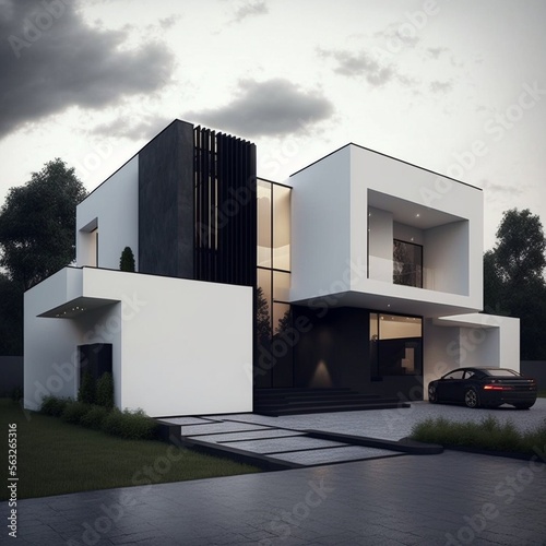 modern house with windows, designer and stylish house, fictional - Generative ai