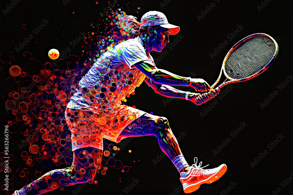 Tennis Abstrakt Tennisspieler in Action Tennissport Background Display Hintergrund Poster Cover Generative AI Digital Art Illustration  - obrazy, fototapety, plakaty 